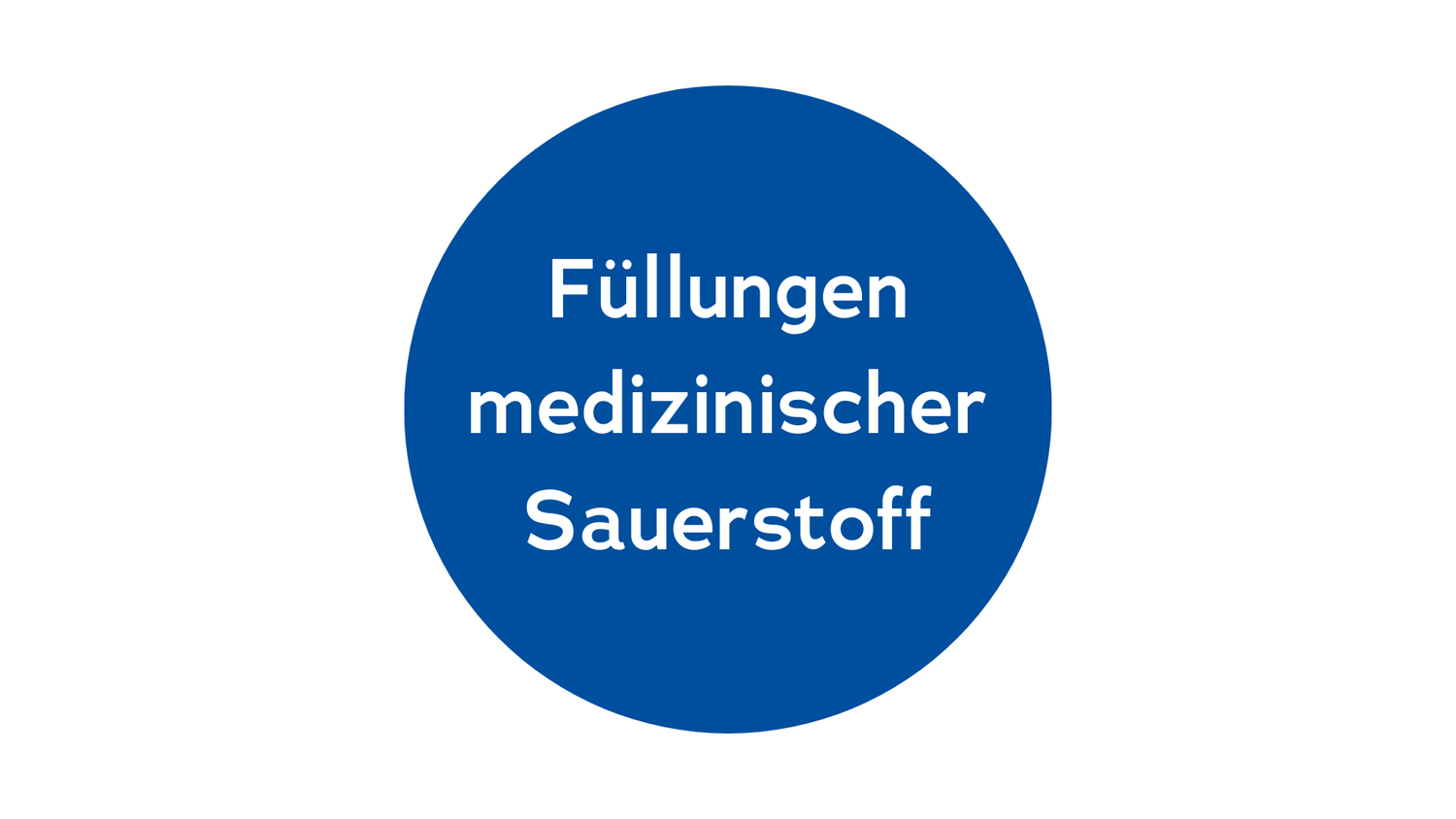 Abgebildet ist hier ein blauer Kreis auf weißem Grund mit der Aufschrift "Medizinischer Sauerstoff"